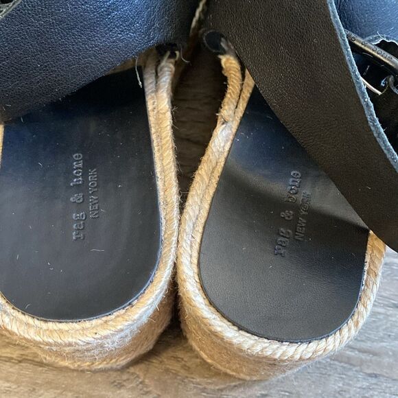 Rag & Bone Calla Black Leather Espadrille Wedge Sandal Size 38.5 - Picture 10 of 10